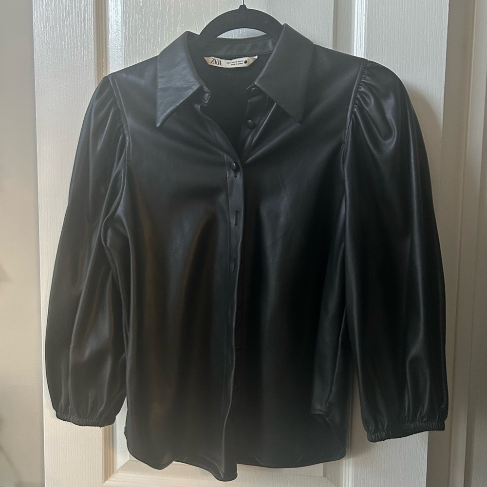 Zara faux leather blouse